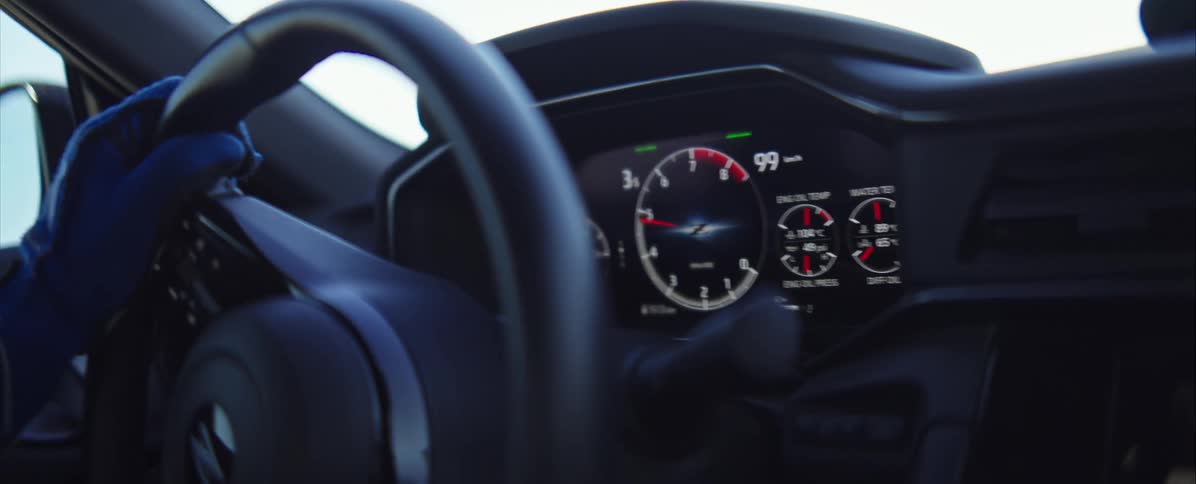Sports car dashboard with digital speedometer