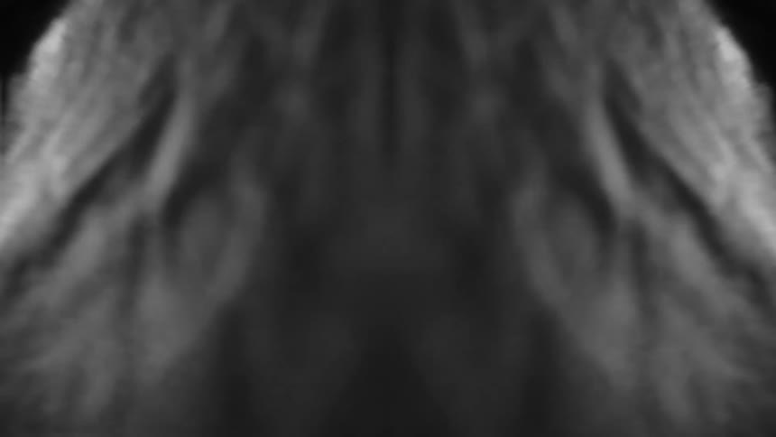 Abstract symmetrical light moves and fades across a black screen creating a dark vaporous and cinematic effect