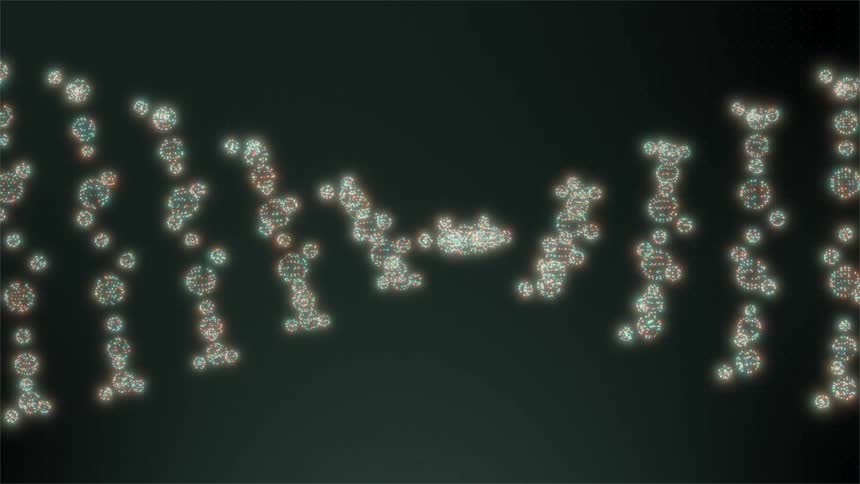 Dna structure composed of glowing dots in a spiral pattern