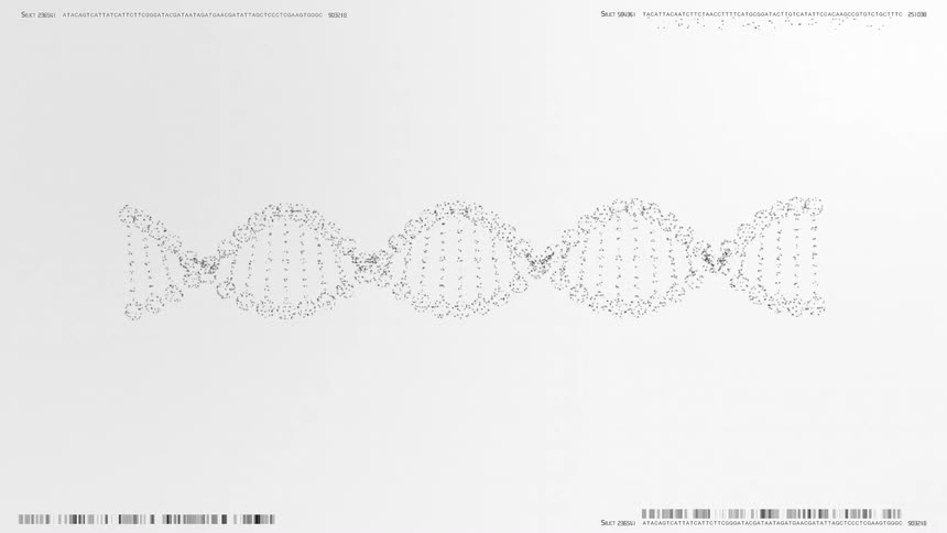 A monochrome dna double helix point cloud rendered on a white background