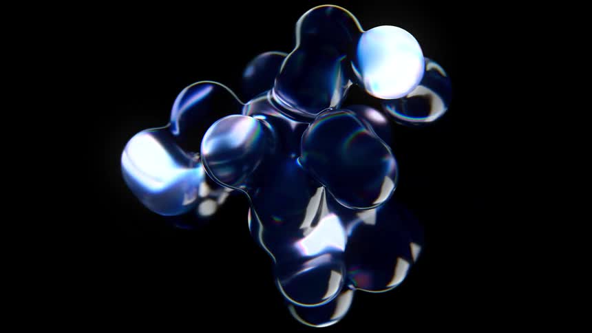 Multiple slow moving blobs of liquid fuse together and separate