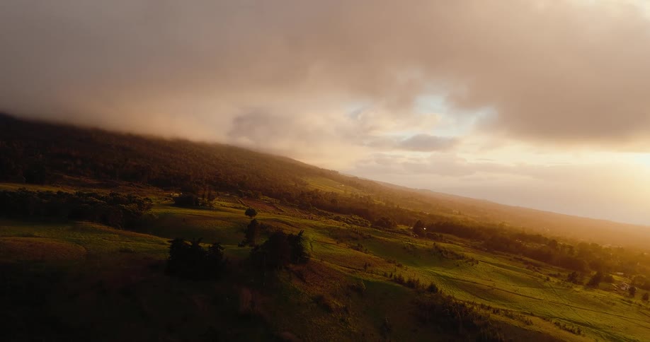 An aerial view of a landscape on a sunny day