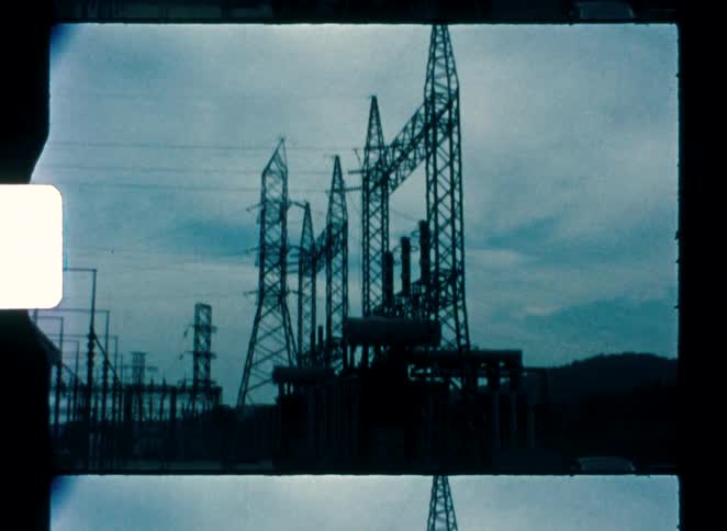 Electrical substation structures with towers and transmission lines