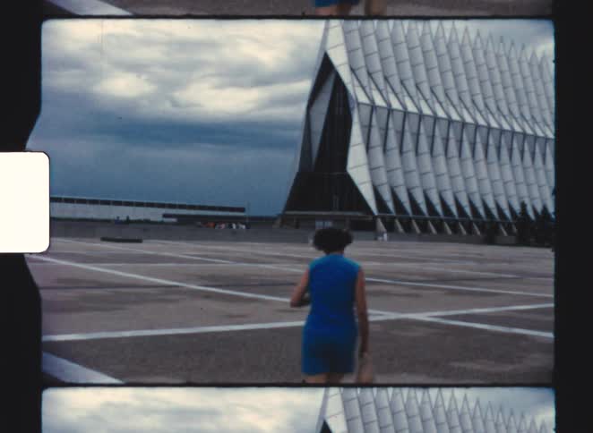 at the air force academy colorado springs 1970 The mother and son run towards the landmark