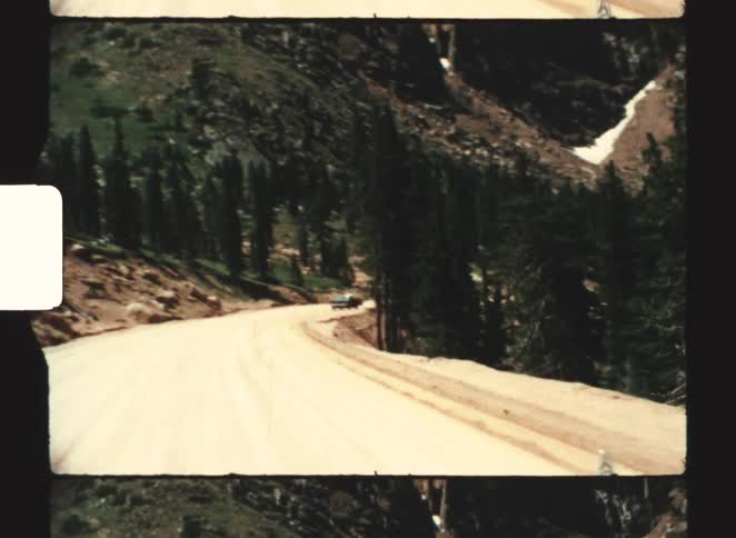 A view of a mountain from a car