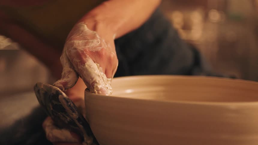 A person using their hands to mold an object out of clay