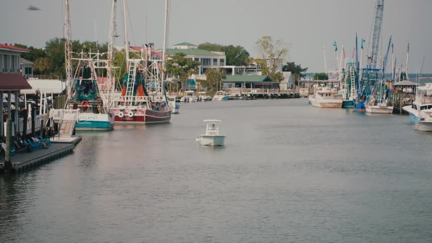 A view of some boats on a river