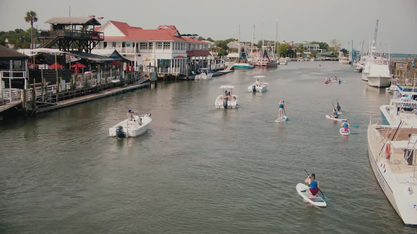 A group of boats in a canal