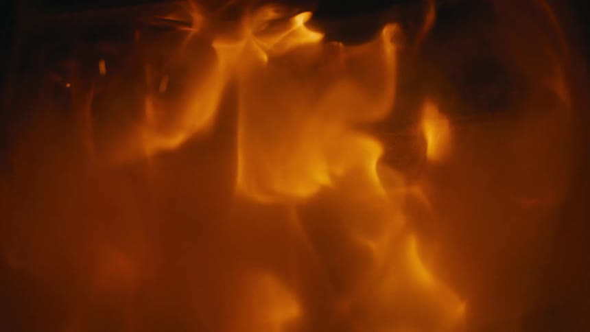 The fire is burning at night