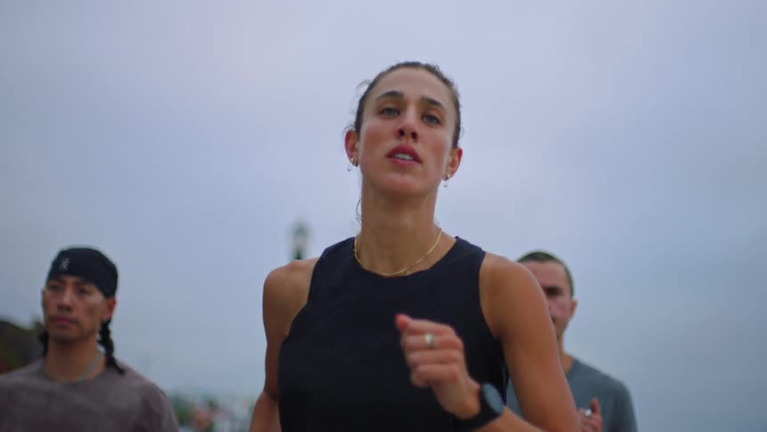 A group of people running together