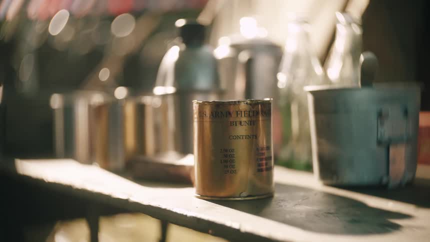 A can sitting on a table outdoors at night
