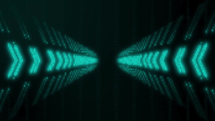 A blue animated arrow displayed on a screen glowing softly as it points forward is series