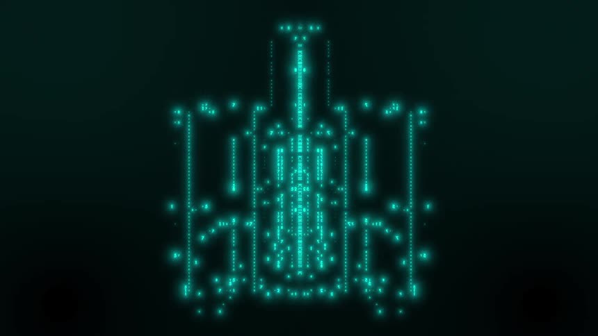Glowing cyan dots flicker and shift to form symmetrical datadriven patterns against a dark background the digital arrangement constantly evolves through the center of the frame resembling a pulsating architectural or technical interface