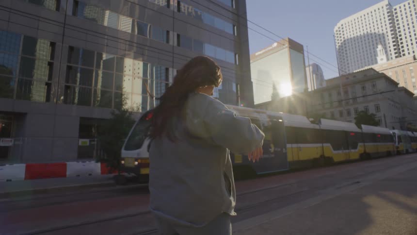 A woman walking in a city