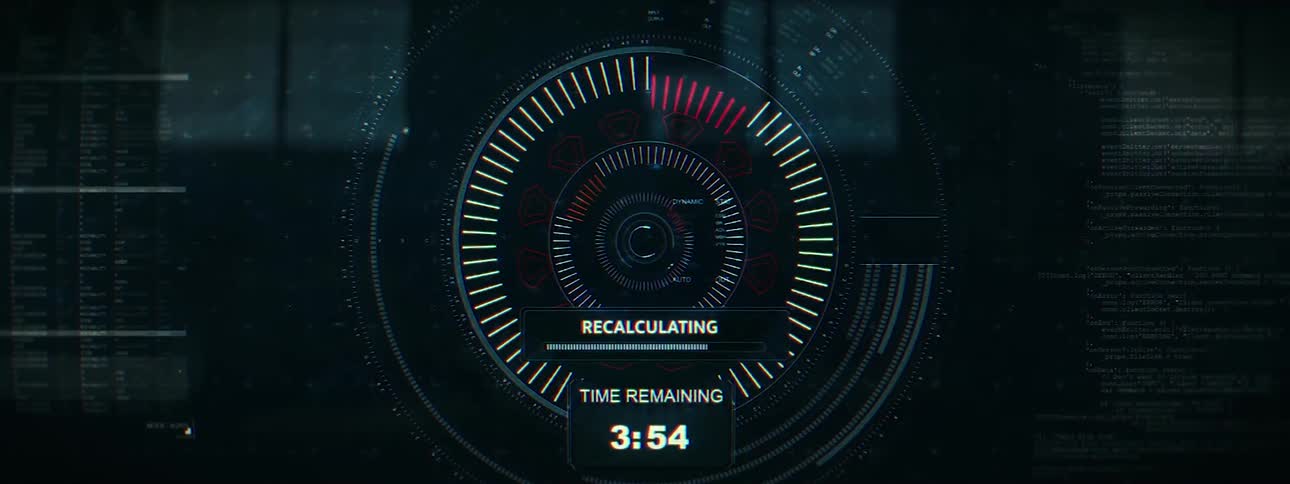 Futuristic circular interface displays a countdown timer showing