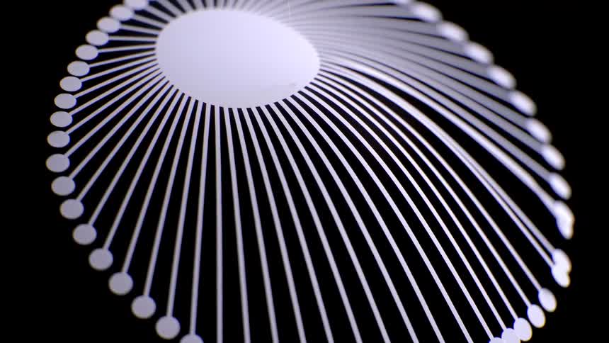 This line appears to be one of the primary supports or a central pendulum string that remains relatively stable it connects the bright circular top element to the lower moving parts serving as an anchor point for the visual symmetry