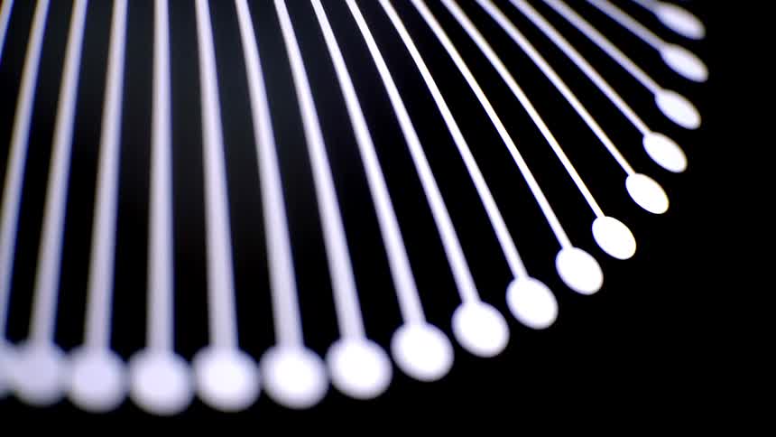 White lines tipped with circles radiating from a center shake against a black background