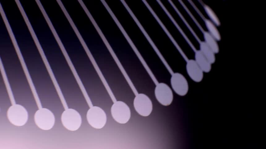 Light lines with circular ends form a regular arc over a dark gradient background