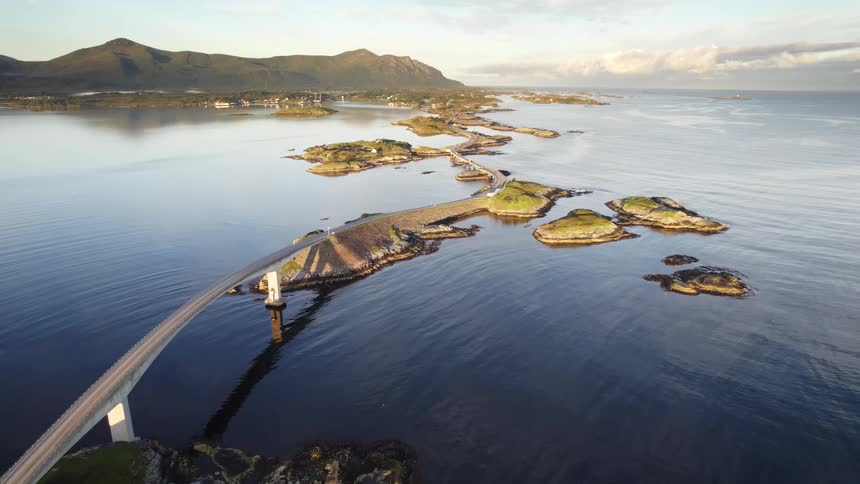 Coastal road linking rocky islets via winding bridges