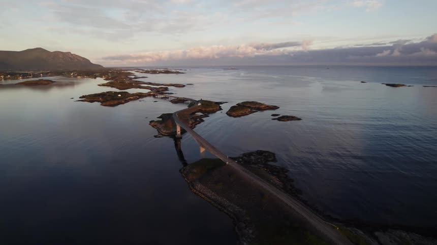 Coastal roadway linking islets via curved bridges