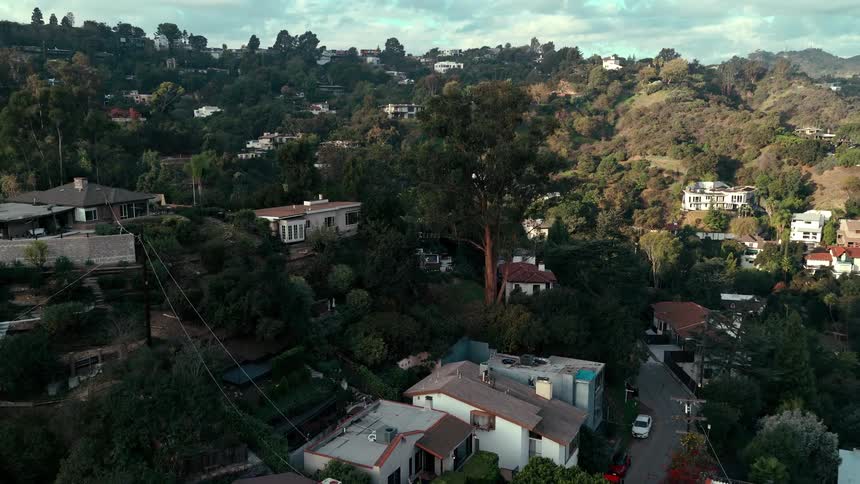 Houses and buildings in a suburban neighborhood in the mountains