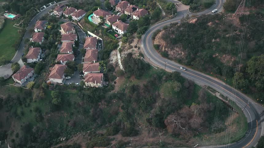 An aerial view of a suburban area