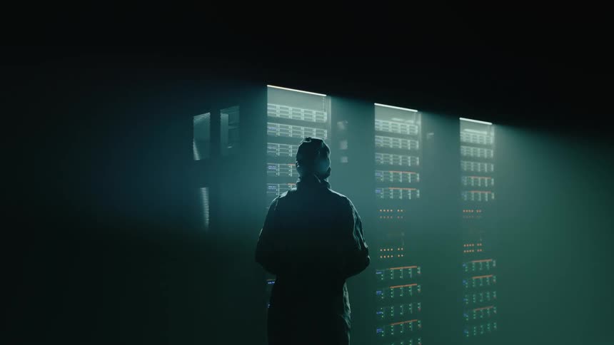 A person standing in a data center