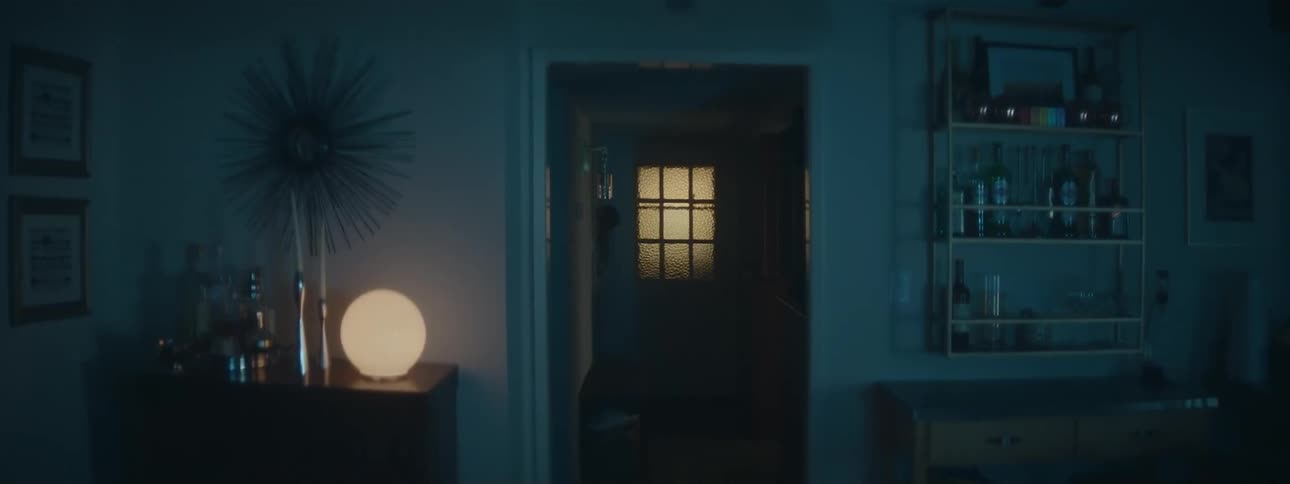 Interior of a house with a door at the back
