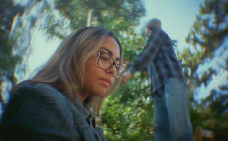 The teenager picks oranges from the tree and hands them to a girl