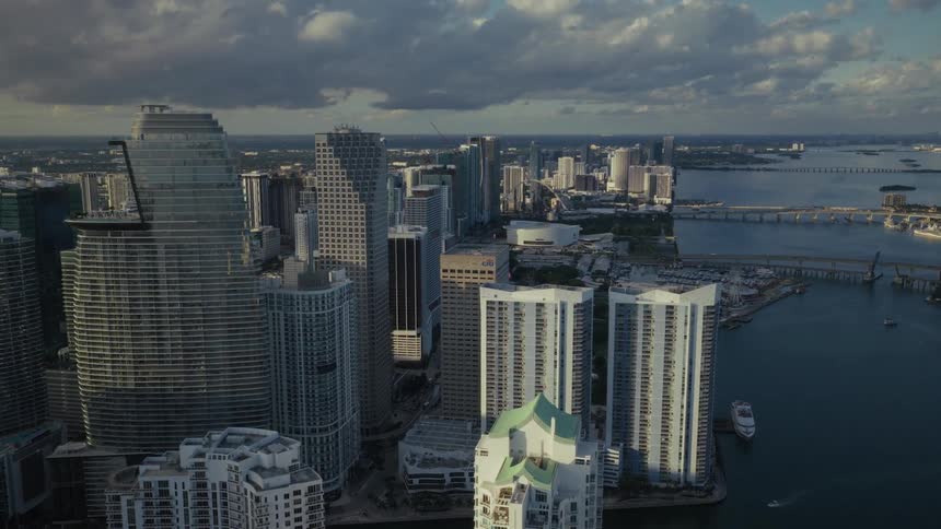 Beathtaking aerial view of the skyline of Downtown Miami Florida at sunset