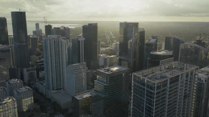 Drone of downtown miami at Sunset