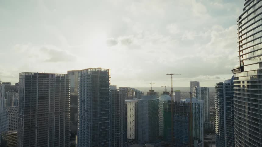 Sweeping Miami Aerials flying high over the downtown skyscrapers