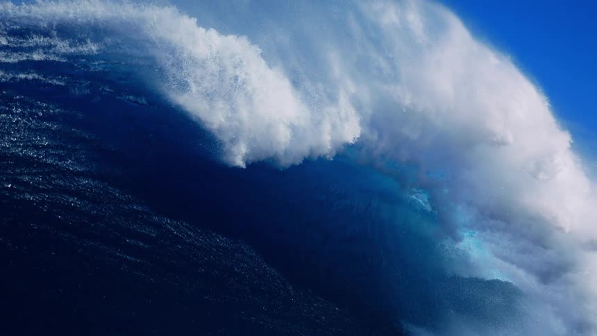 Landscape of a large tubular wave in a blue ocean
