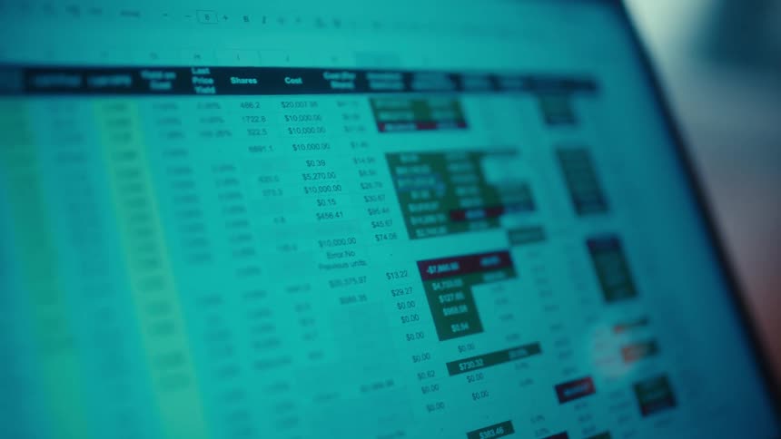 A computer monitor displaying a series of stock prices