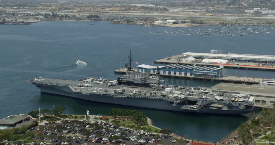 Aerial view of USS Midway in San Diego, California