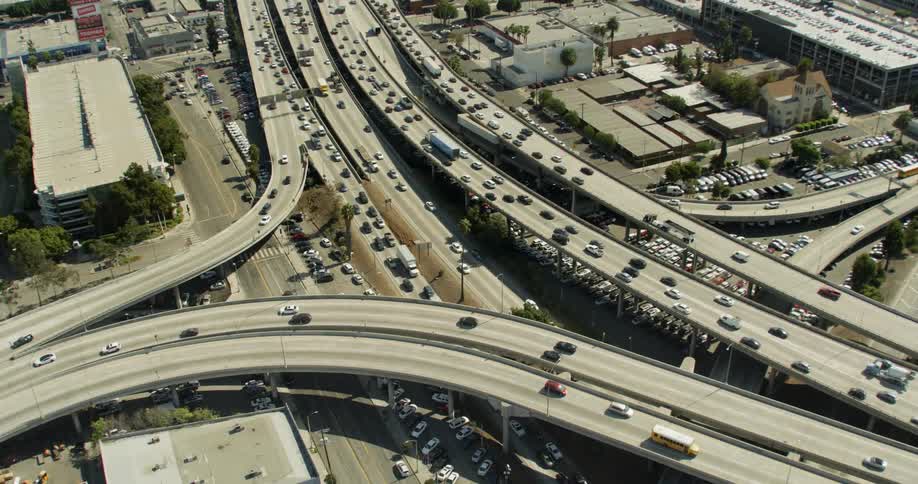 Aerial view of multiple highways in Los Angeles, California