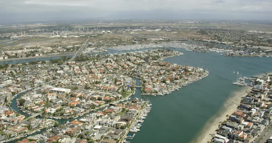 Aerial view of Alamitos Bay and Naples in Long Beach, California