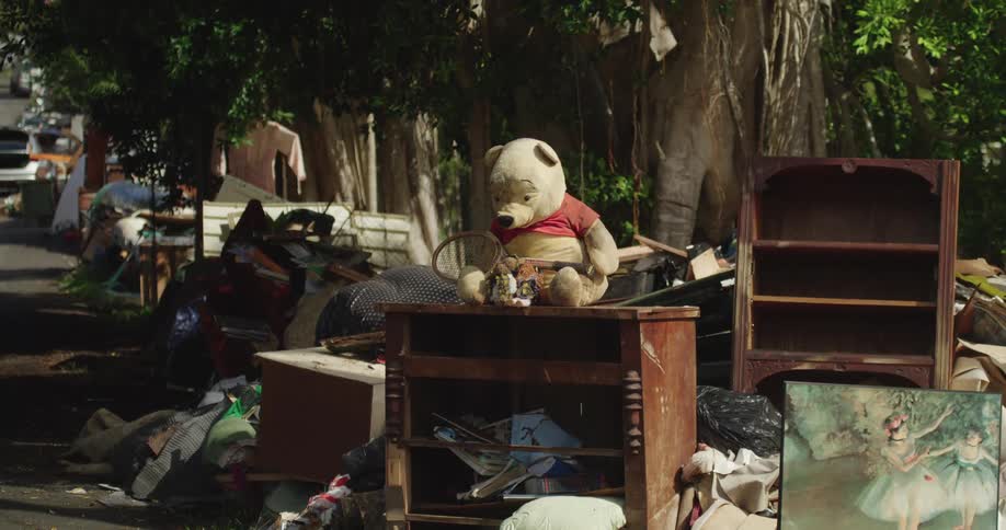 A large pile of trash outside