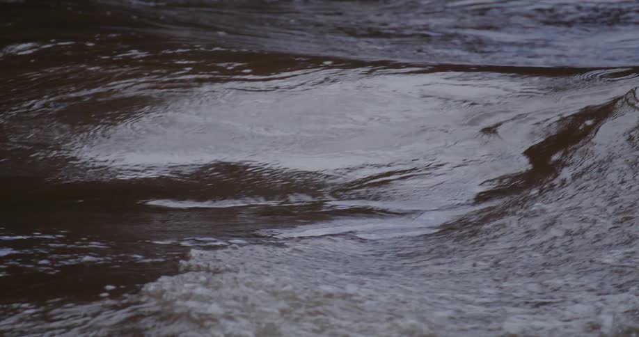 Flowing water surface forms ripples and continuous currents in a natural stream
