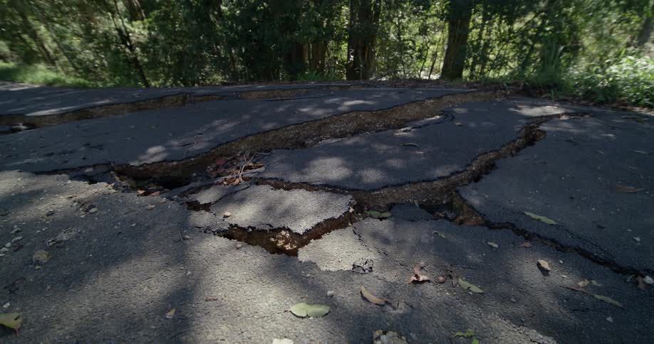 A large area of cracked asphalt
