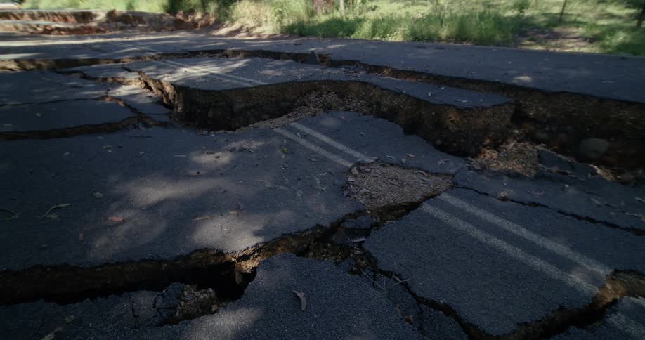 Pavement broken up into large chunks
