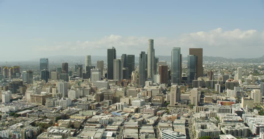 Sunny Daytime Aerial view of Downtown Los Angeles, California
