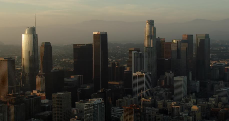 View of Downtown Los Angeles, California at sunset