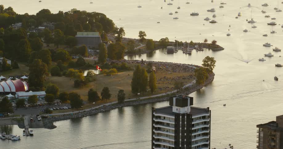 Urban city by the sea with boats