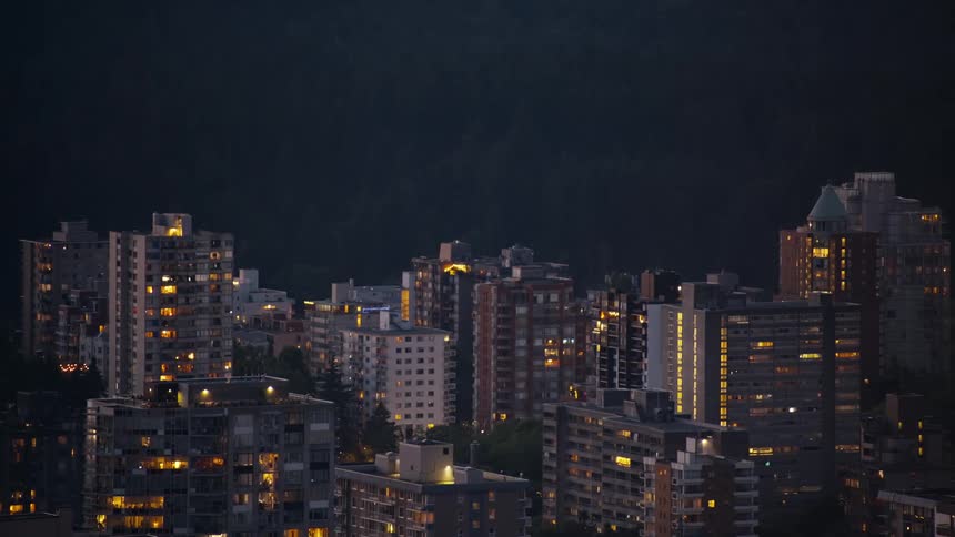 Urban and commercial buildings illuminated at night