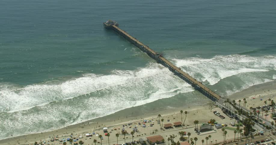Aerial view of a beach and ocean in San Diego, California