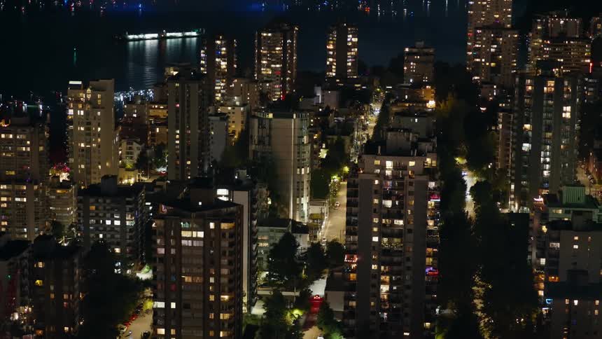 The roads in the big city are lit up at night