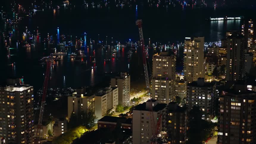 Aerial of a metropolitan city skyline at night