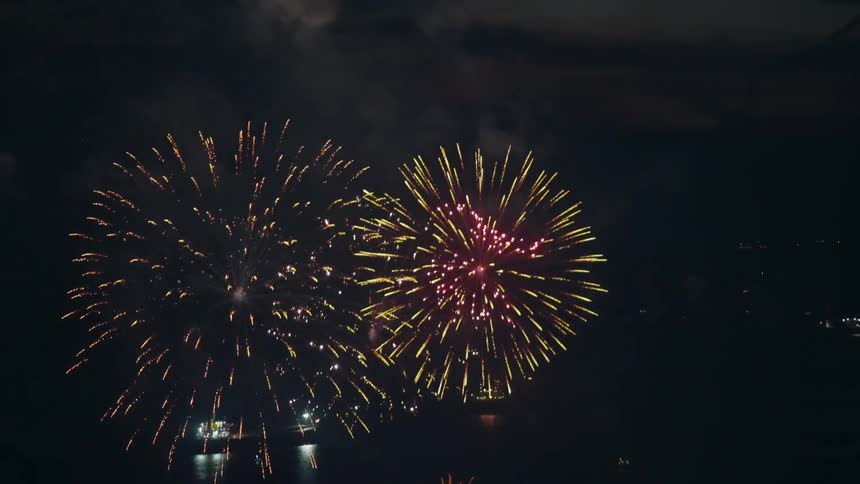 A multitude of colorful fireworks explode in the sky at nighttime