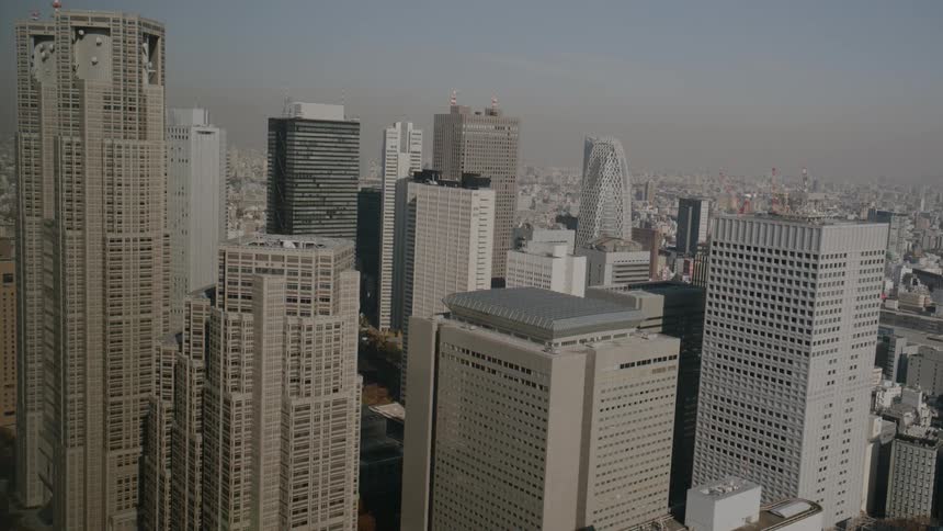 High rise buildings and skyscrapers on a neighborhood on a metropolitan area outdoors